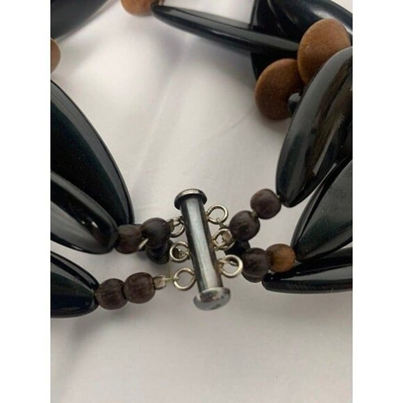 Vintage Modernist 3 Strand Wood & Lucite Choker with Sterling Silver Slide Clasp - Picture 3 of 5